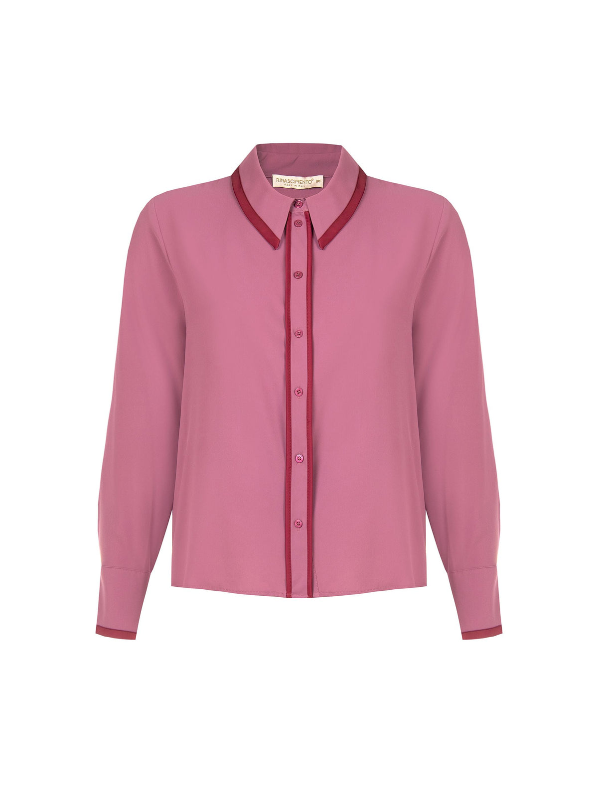 Camicia  Curvy in raso rosa antico con profili a contrasto