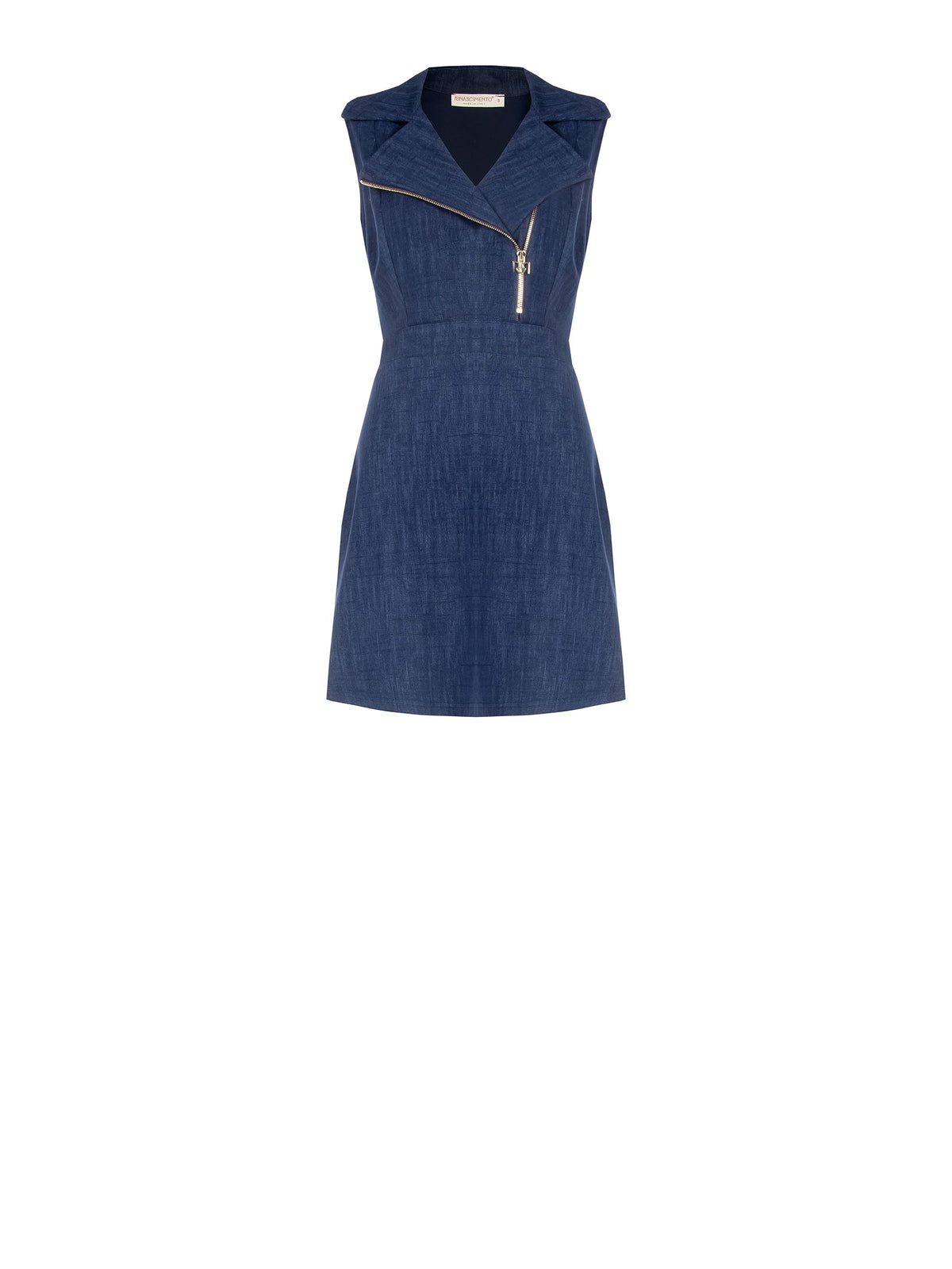 Abito smanicato in punto milano effetto denim