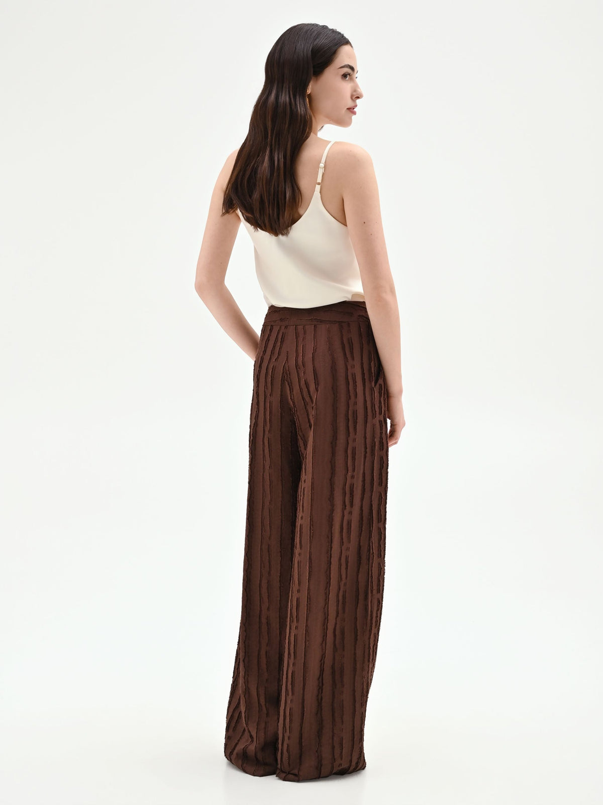 Pantalone a palazzo cioccolato in jacquard