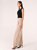 Pantaloni Ampi in Envers Satin Beige Scuro