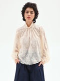 Blusa in pizzo panna bianco con collo alto