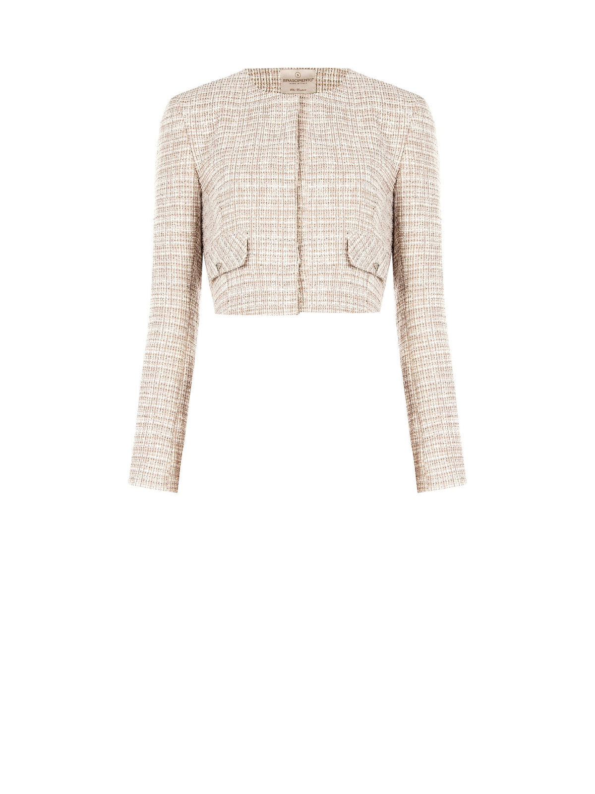 Giacca beige chiaro in tweed con tasche applicate