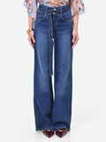 Jeans blu a vita alta con cintura gamba ampia