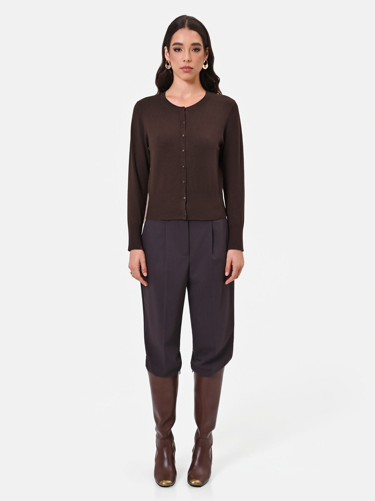 Cardigan in viscosa marrone moro con bottoni