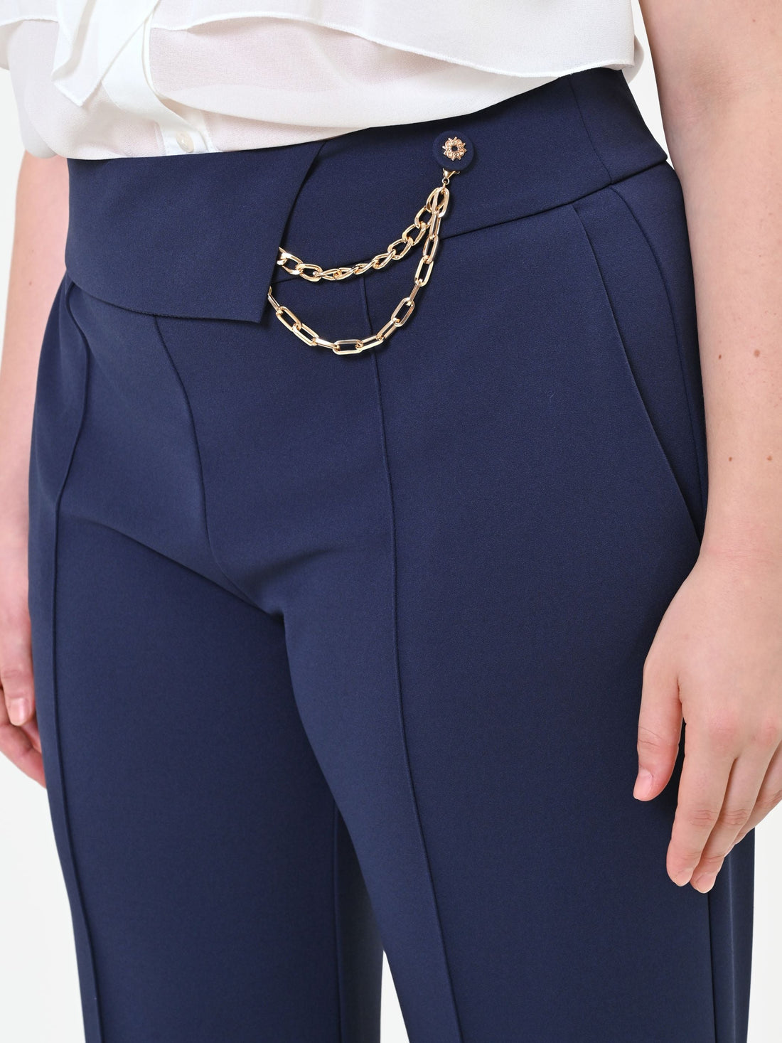 Pantalone palazzo Curvy blu navy con catena
