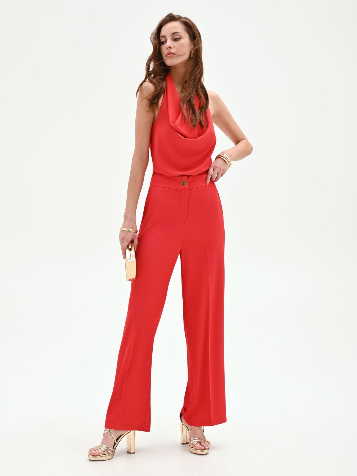 Pantalone a gamba larga rosso fragola in cadi