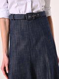 Gonna Midi in Denim con Cintura Ricoperta
