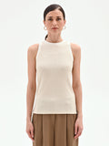 Top oro in maglia a costine con orli smerlati