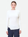 Maglia misto viscosa asimmetrica con bottoni panna bianco
