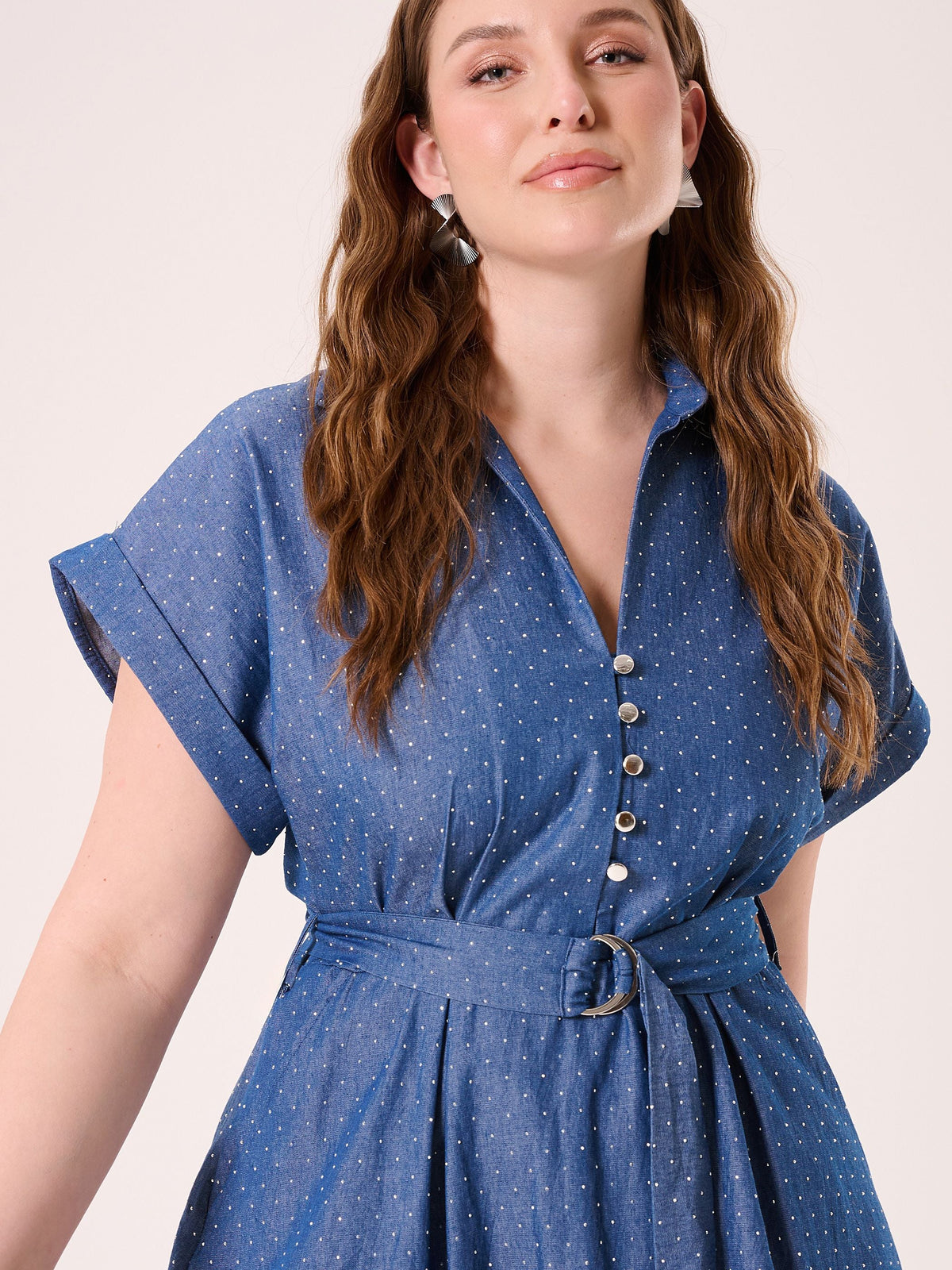 Abito Curvy in Chambray con Strass