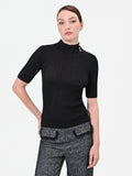 Maglia nera a costine con bottoni decorativi in misto viscosa