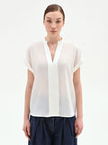 Blusa panna bianco in georgette con collo alla coreana