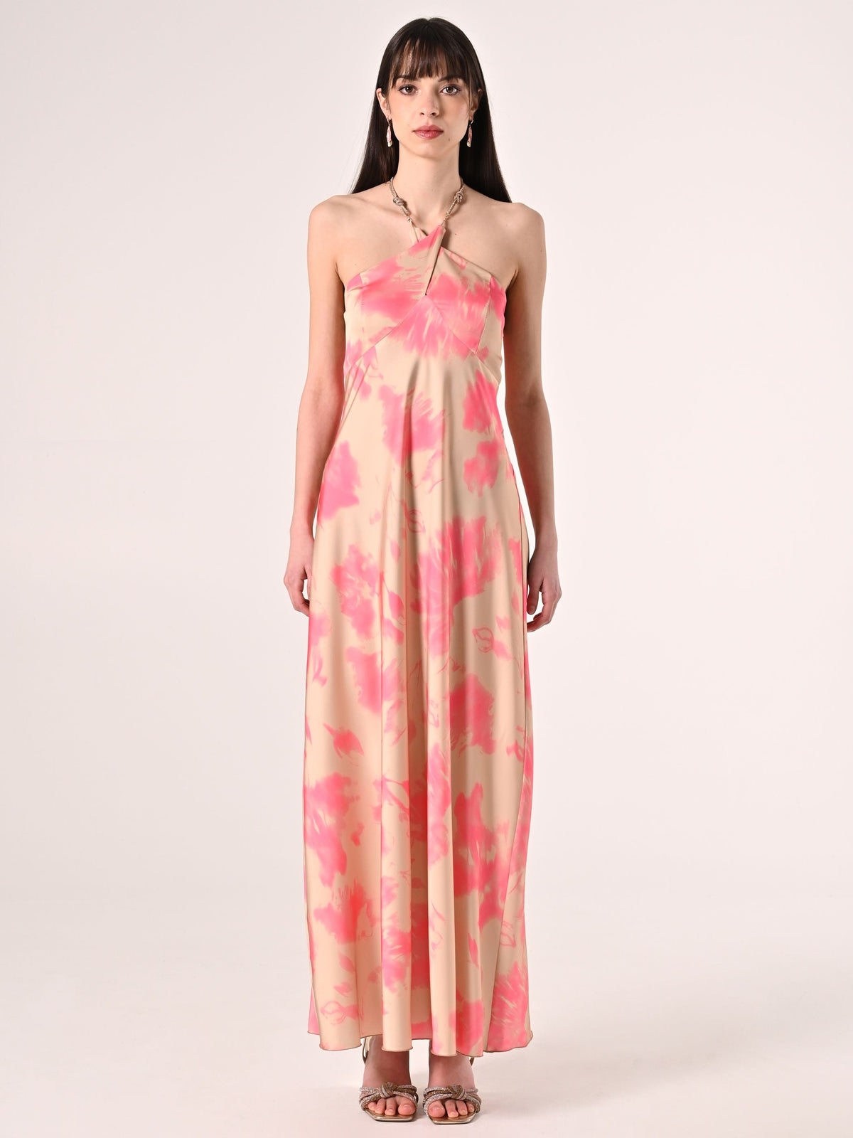 Abito con collo Gioiello Beige Scuro & Rosa Camelia