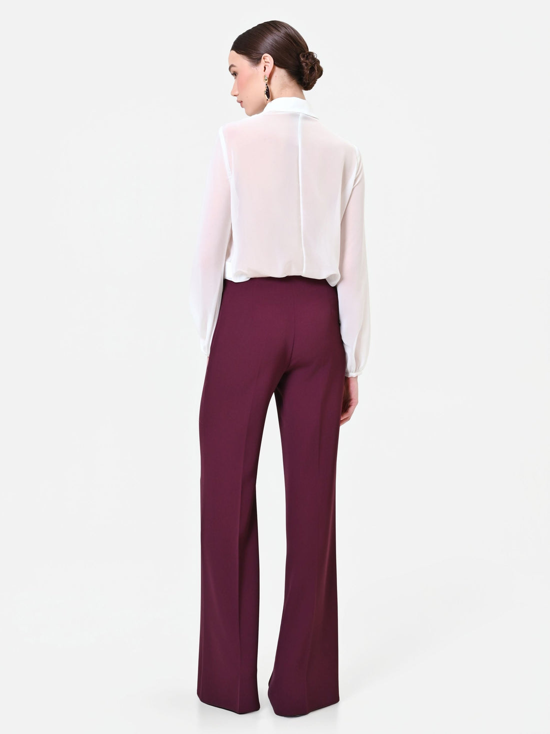 Pantalone a palazzo fluido bordeaux in cadi