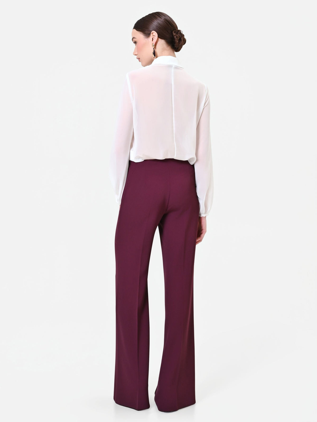 Pantalone a palazzo fluido bordeaux in cadi