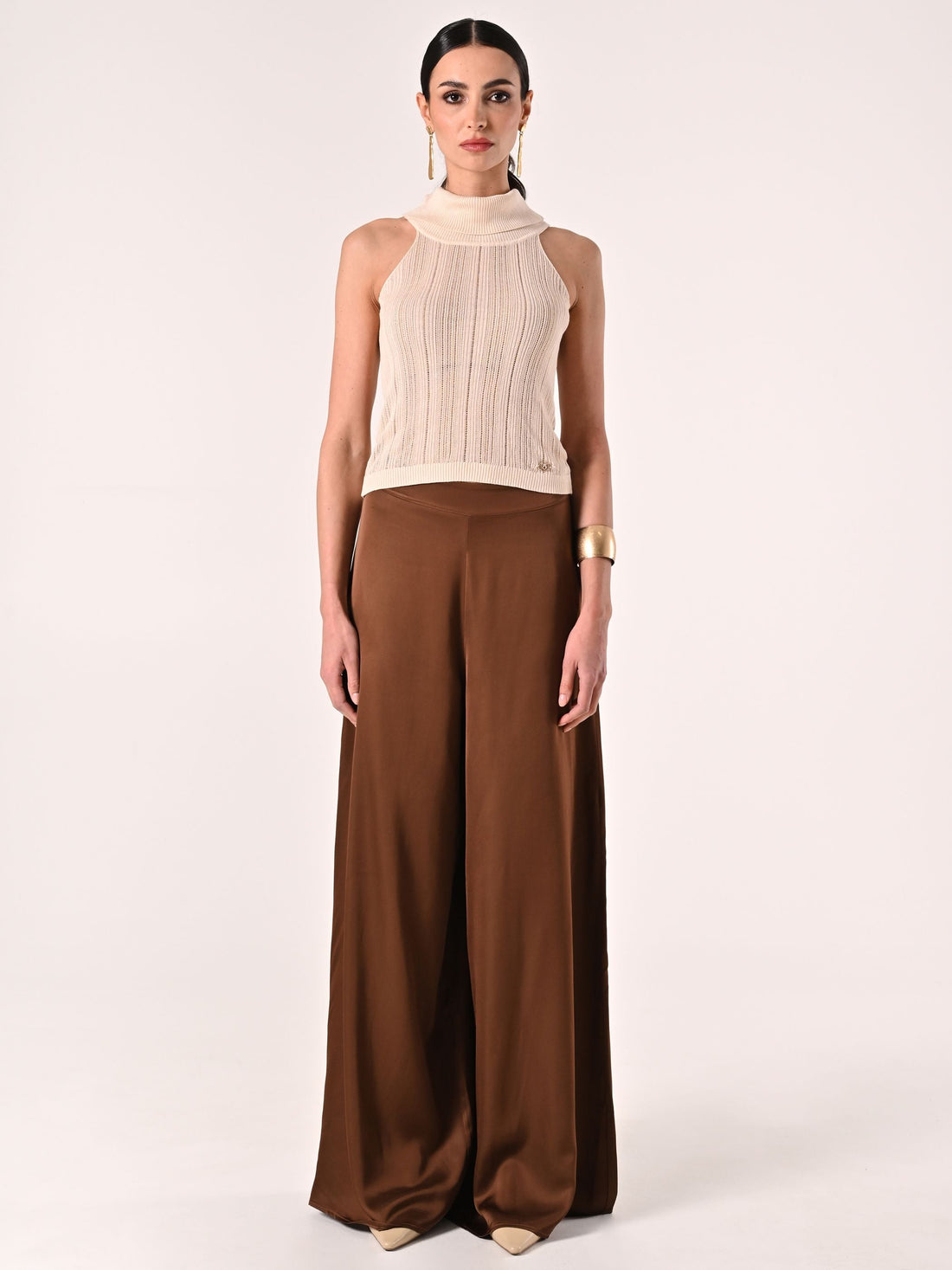 Top Beige Chiaro in Maglia Traforata