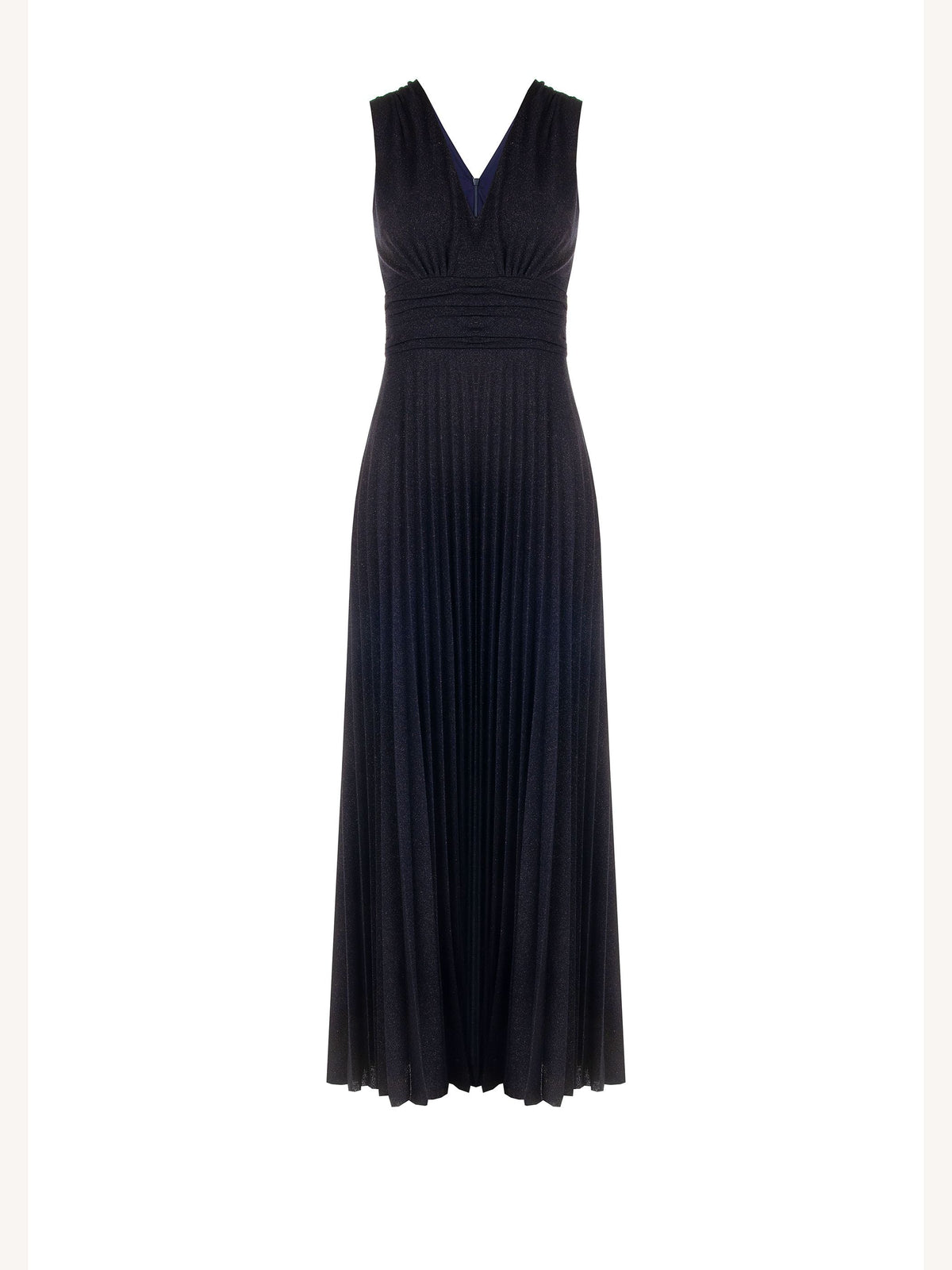 Abito lungo blu navy con drappeggio in vita