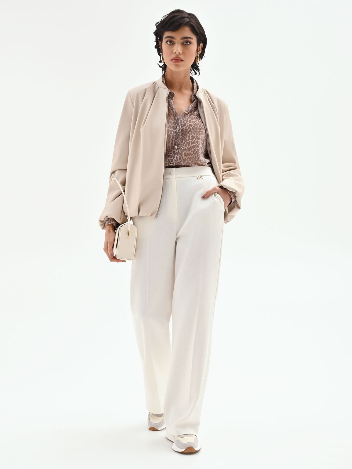 Pantalone palazzo in misto cotone lyocell bianco