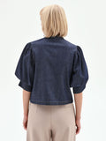 Camicia con maniche a sbuffo in denim blu scuro