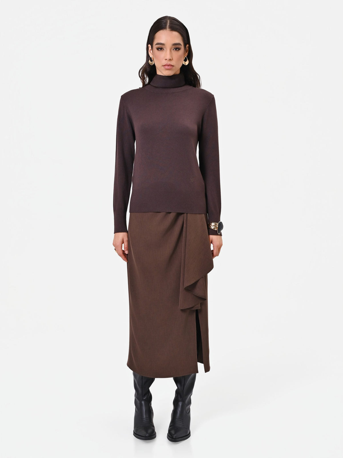 Maglia a dolcevita in viscosa marrone moro