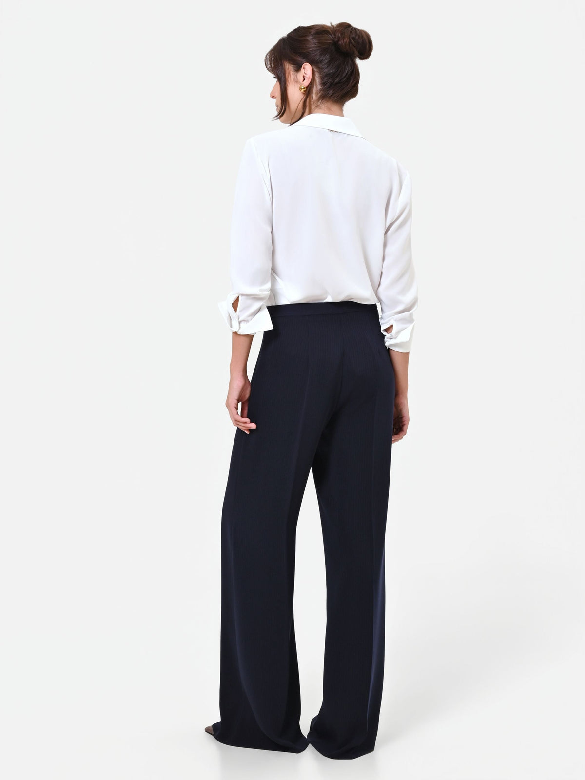 Pantalone Studio gessato a palazzo blu navy in crepe
