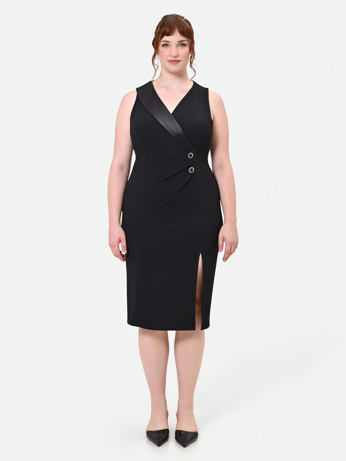 Abito Curvy  tubino nero in scuba crepe con rever
