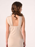 Abito Beige Stretch con Scollo Asimmetrico