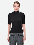 Maglia nera a costine con bottoni decorativi in misto viscosa