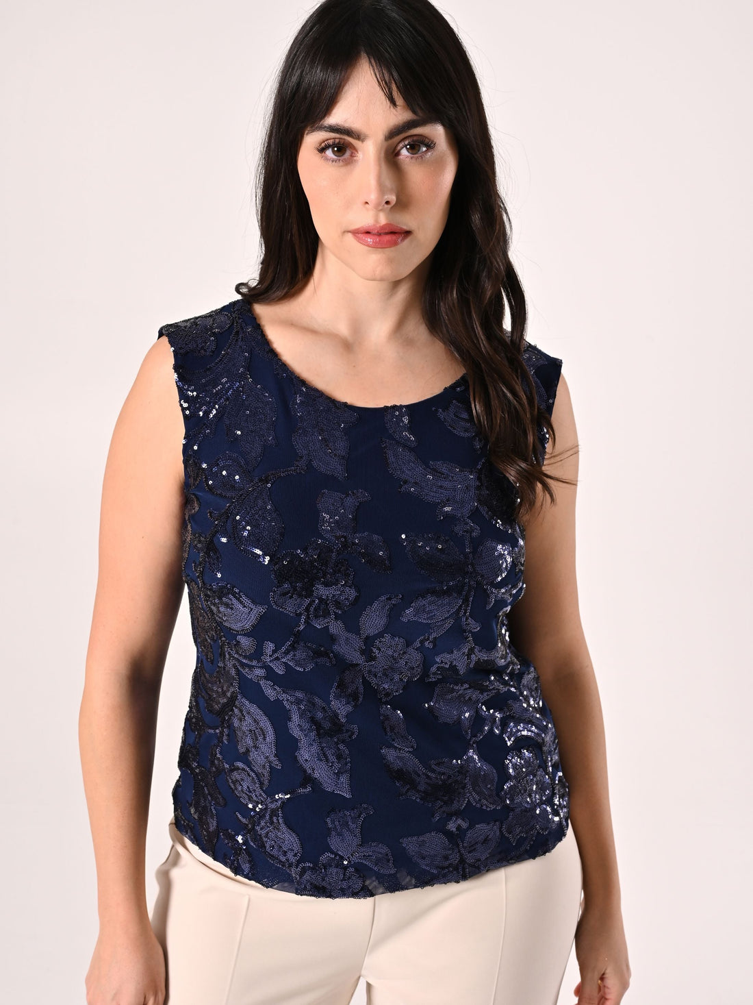 Top Curvy Paillettes Blu