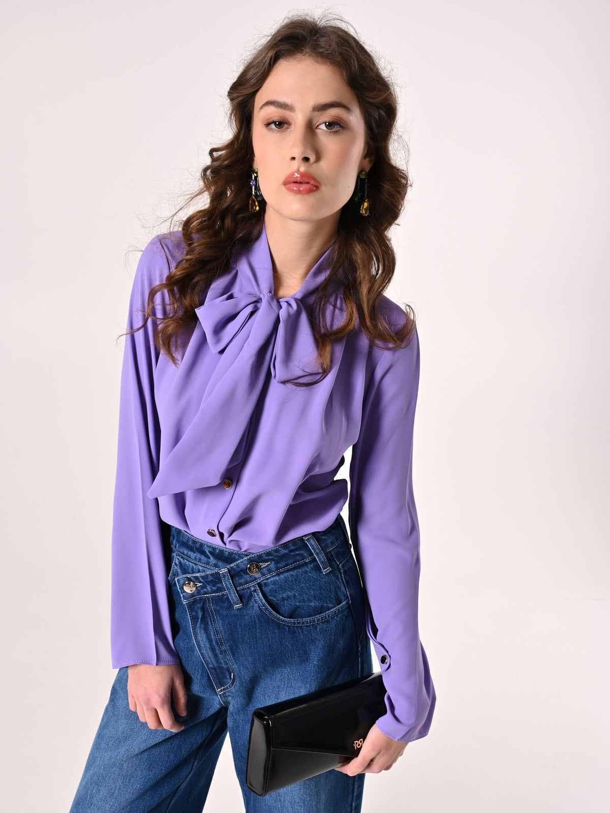 Blusa con Fiocco e Pinces Lilla
