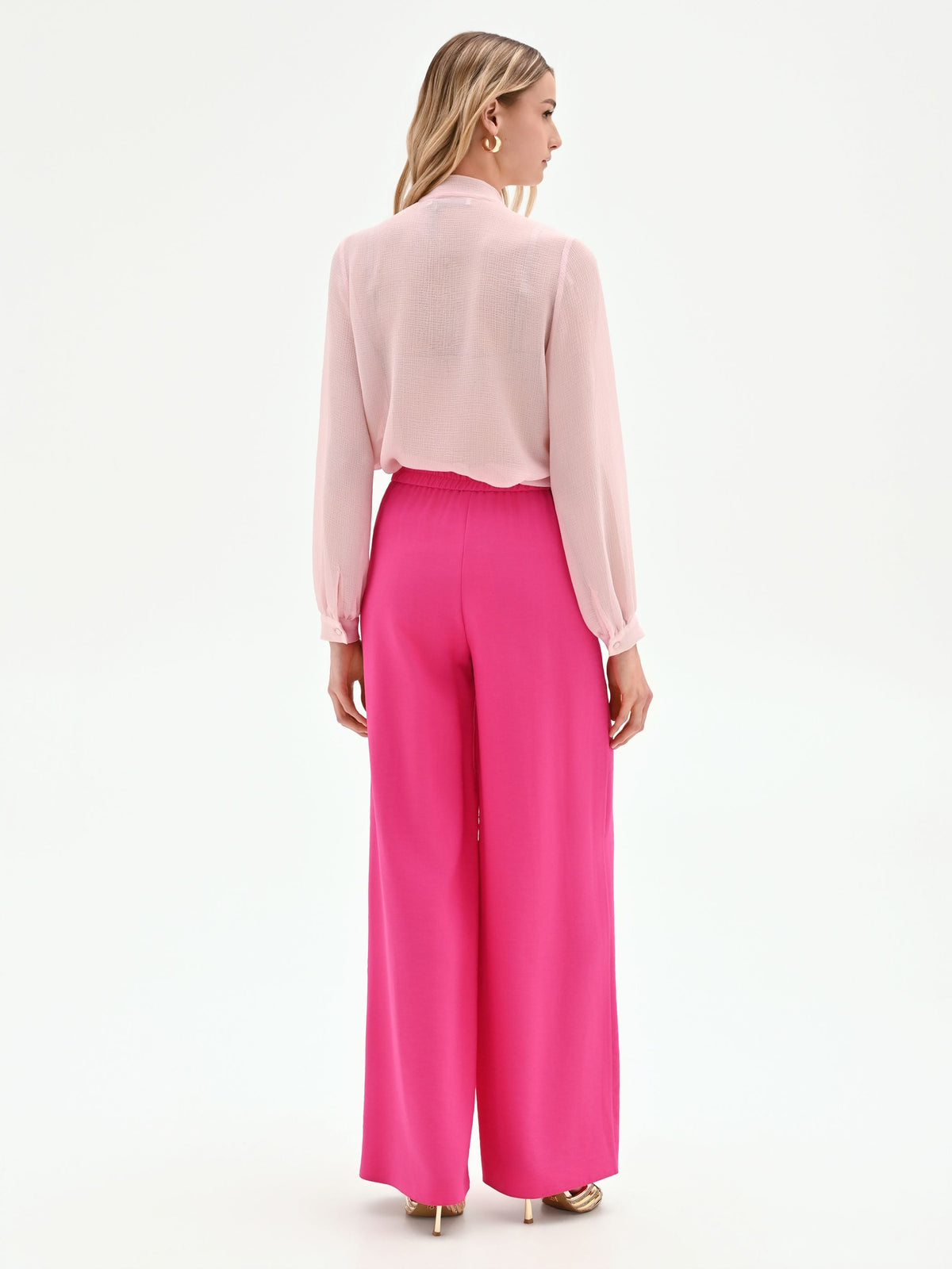Pantalone palazzo fucsia a vita alta in poliviscosa