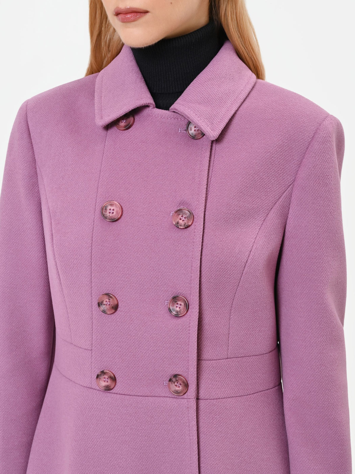 Cappotto doppiopetto a corolla rosa antico