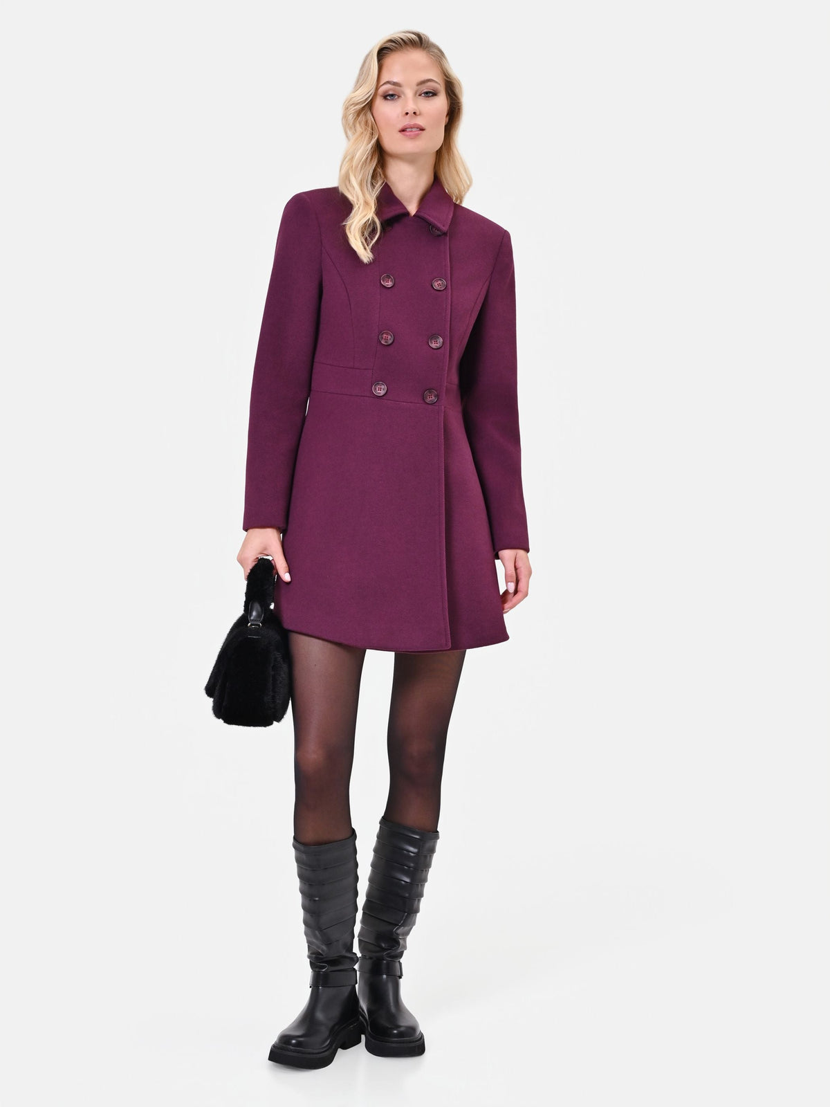 Cappotto bordeaux rosso a trapezio in velour