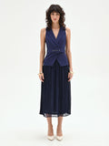 Abito midi blu navy con corpetto a gilet