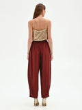 Pantalone bordeaux a palloncino in lino