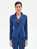 Giacca blu brillante con zip asimmetrica
