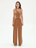 Pantalone a palazzo marrone bronzo con pinces