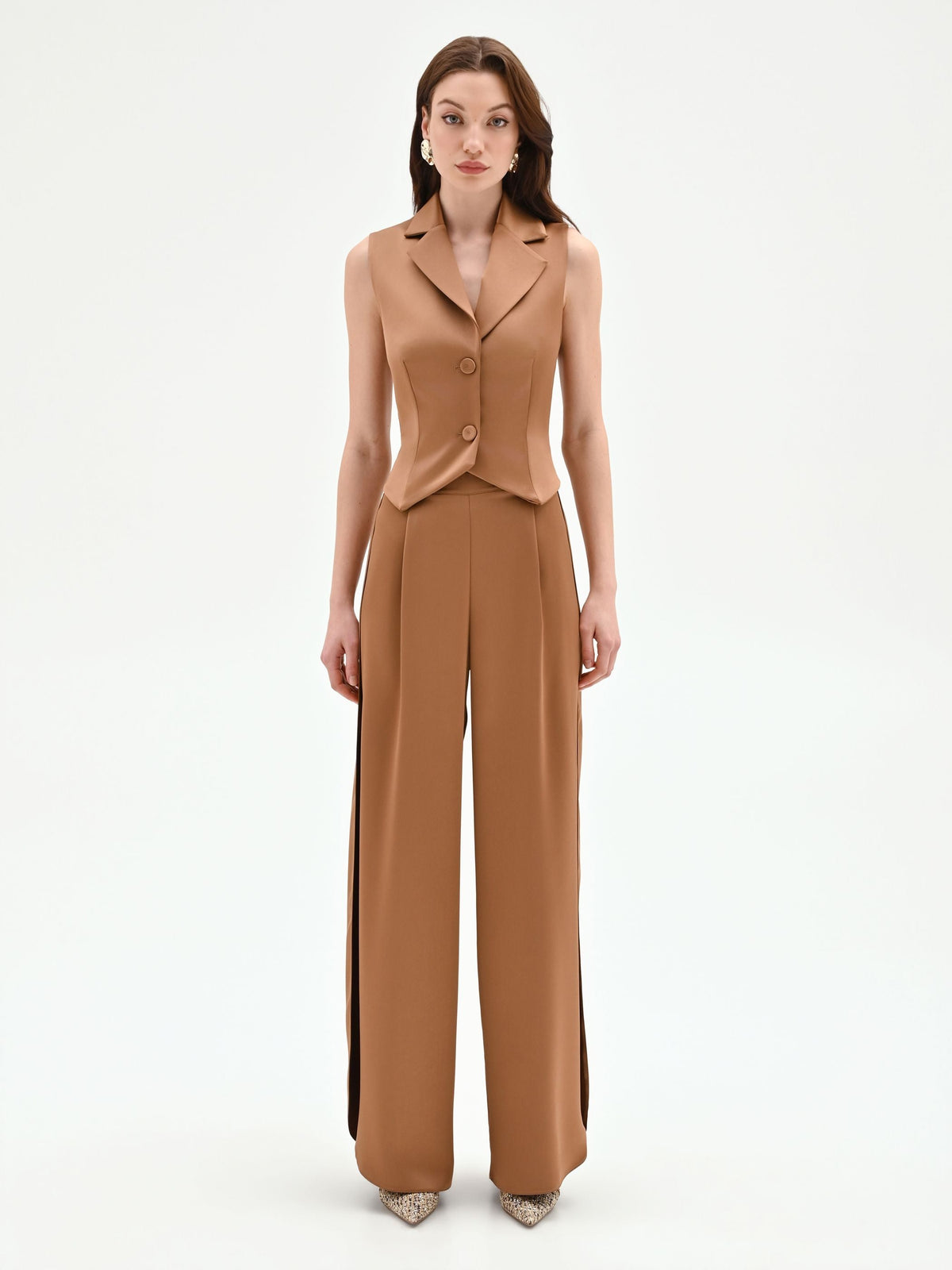 Pantalone a palazzo marrone bronzo con pinces