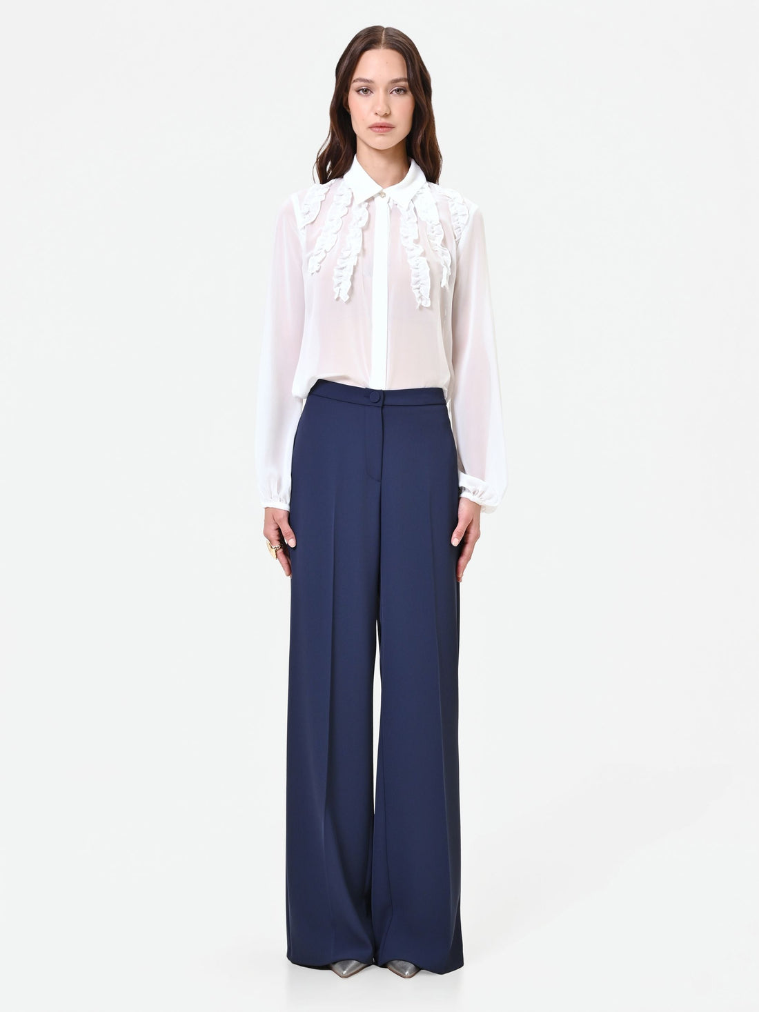 Pantalone a palazzo blu navy dalla linea fluida