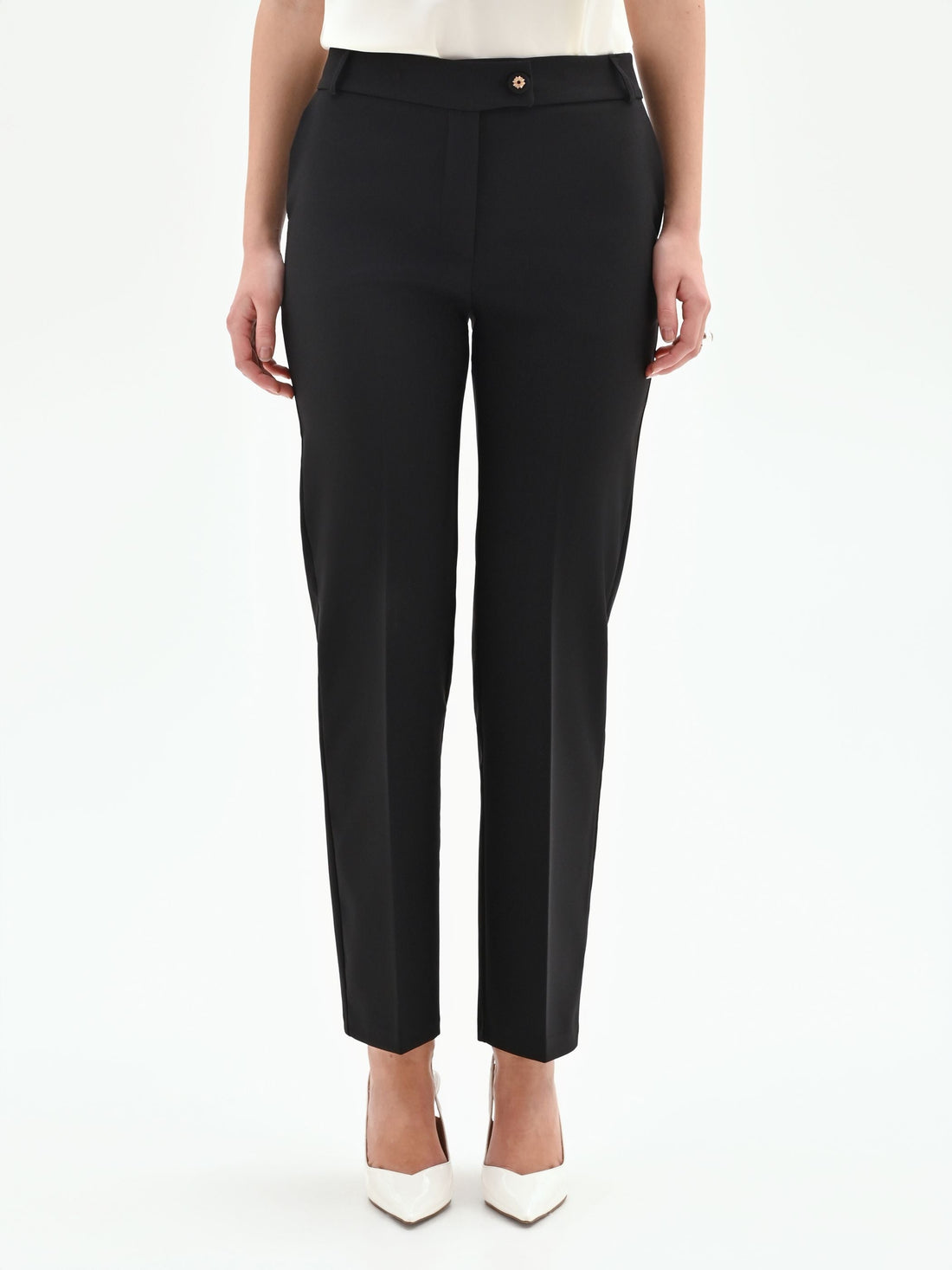 Pantalone slim nero scuro a vita alta