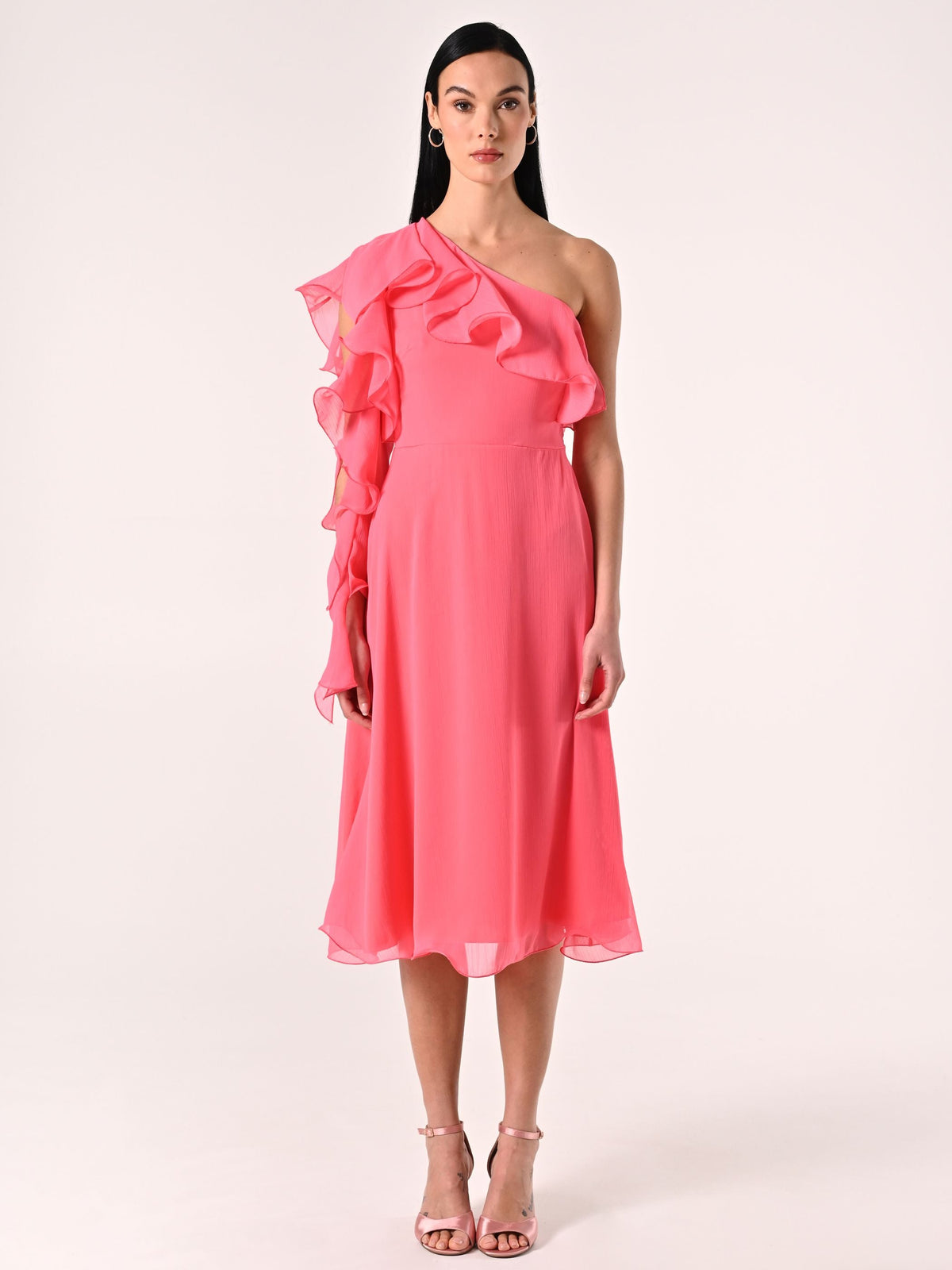 Abito Monospalla in Georgette Rosa Camelia