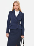 Giacca incrociata blu navy con fibbia in poliviscosa