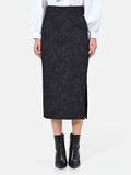 Gonna midi nera con spacco in tessuto jacquard
