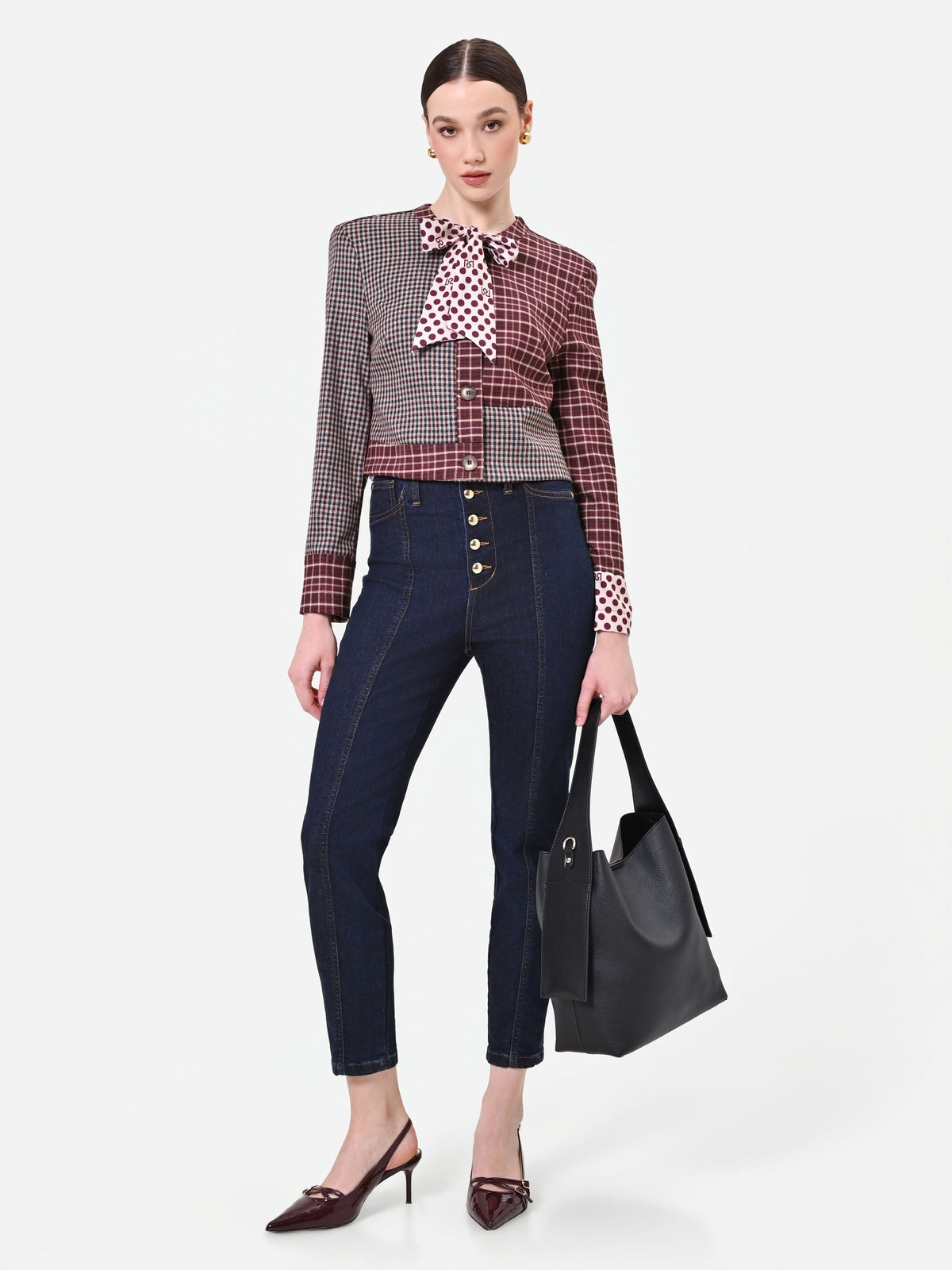 Jeans blu navy a vita alta con bottoni