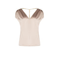 Top tortora beige in raso con maniche a petalo