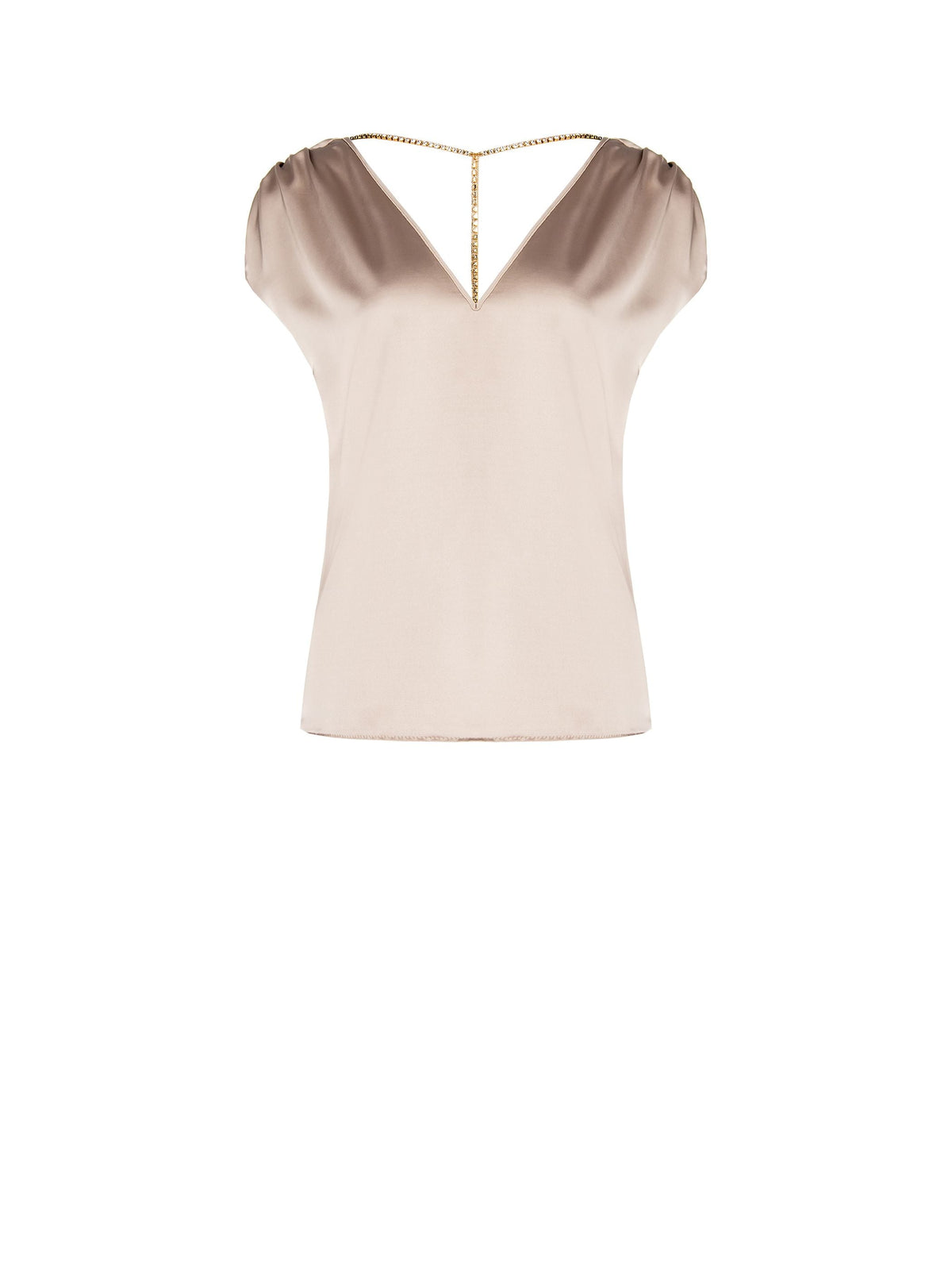 Top tortora beige in raso con maniche a petalo