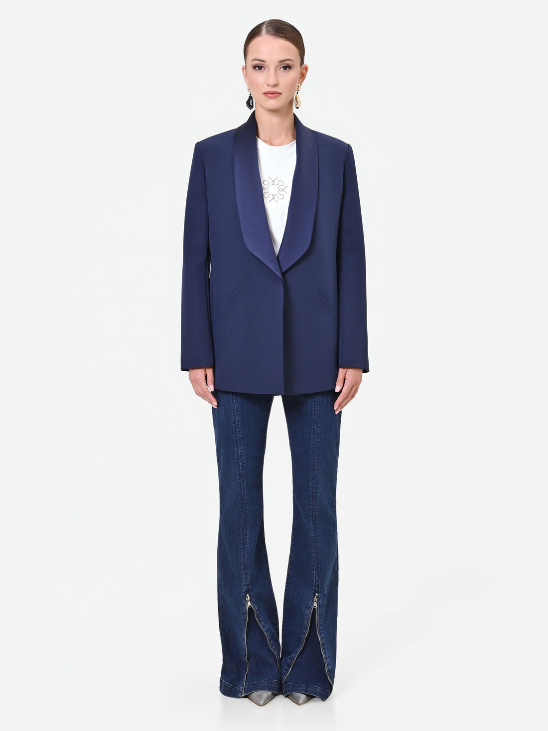 Giacca blu navy con collo a scialle