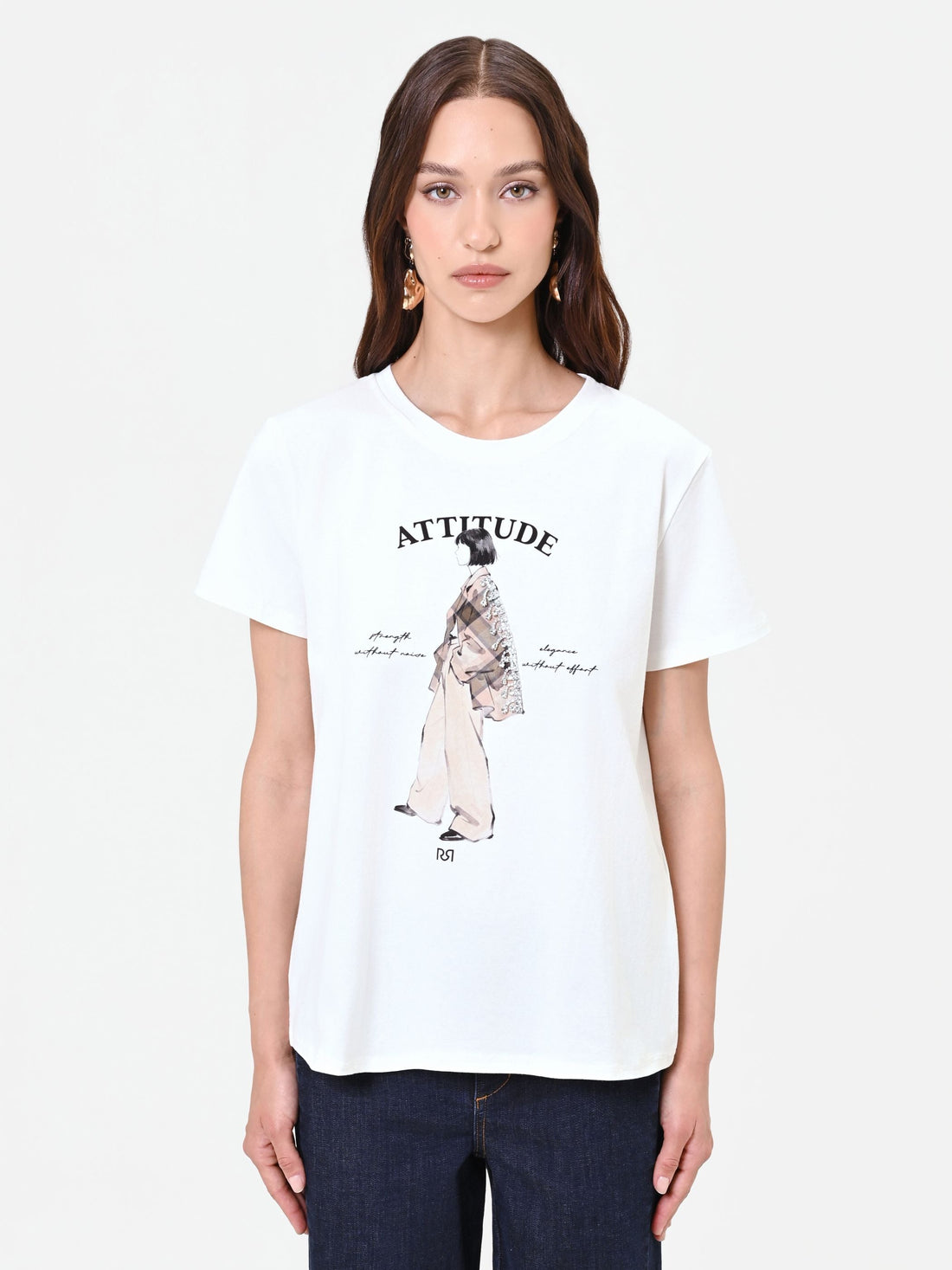 T-shirt panna con stampa grafica "Attitude"