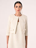 Giacca Beige Chiaro in Tweed con Micro Paillettes