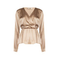 Blusa portafoglio tortora beige con arriccio